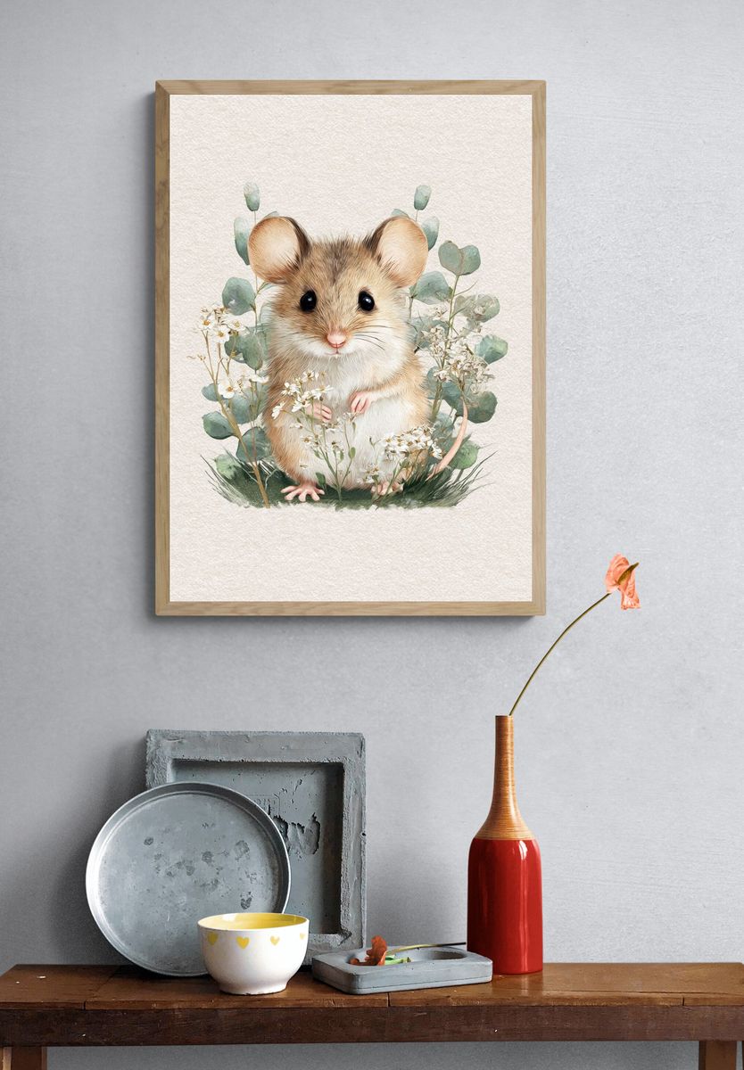 Baby Mouse Botanical Poster. — room view 3