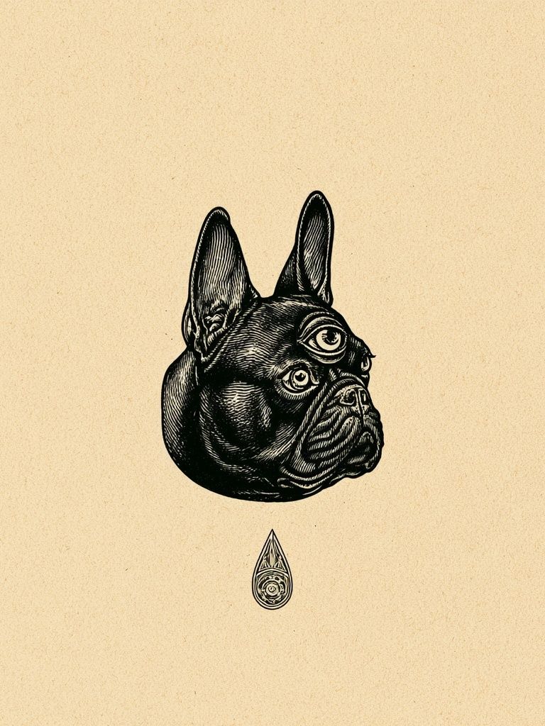 French Bulldog Surreal Ink Poster. poster detail