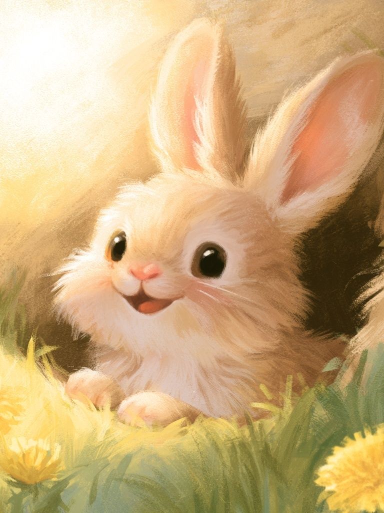Baby Bunny Meadow Illustration Poster. poster — animals art
