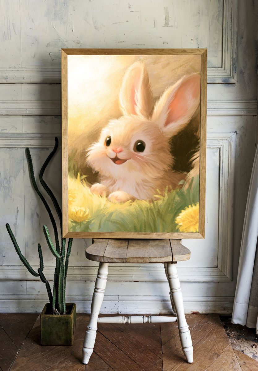 Baby Bunny Meadow Illustration Poster. room preview