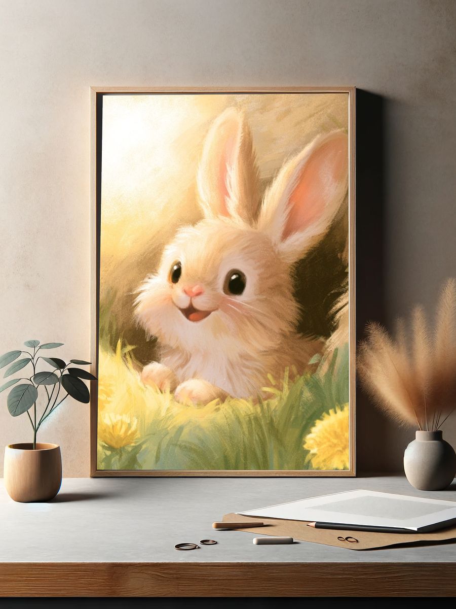 Baby Bunny Meadow Illustration Poster. — room view 2