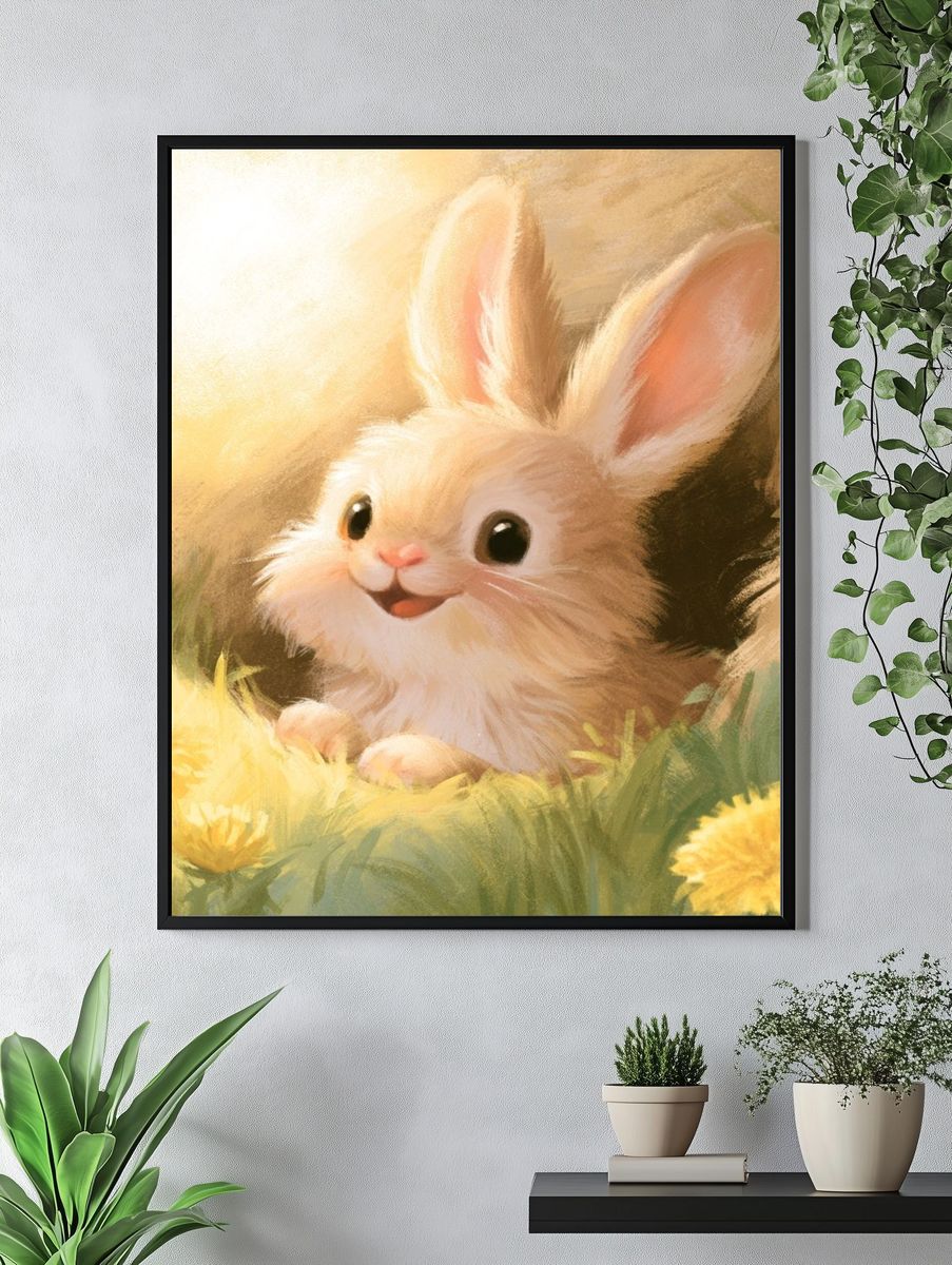 Baby Bunny Meadow Illustration Poster. — room view 4