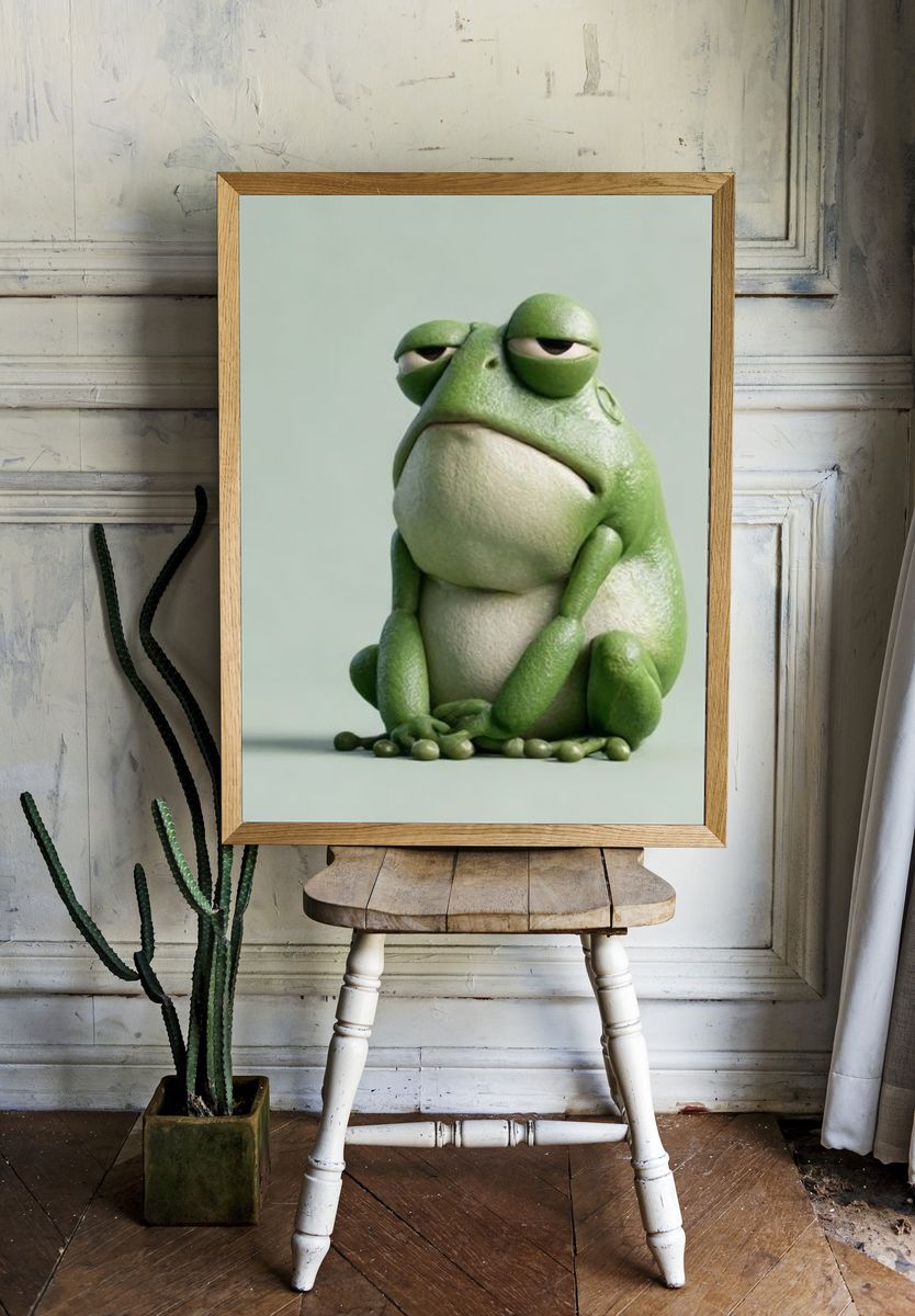 Grumpy Frog Portrait Print. — room view 1