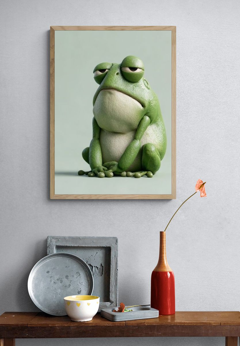 Grumpy Frog Portrait Print. — room view 3