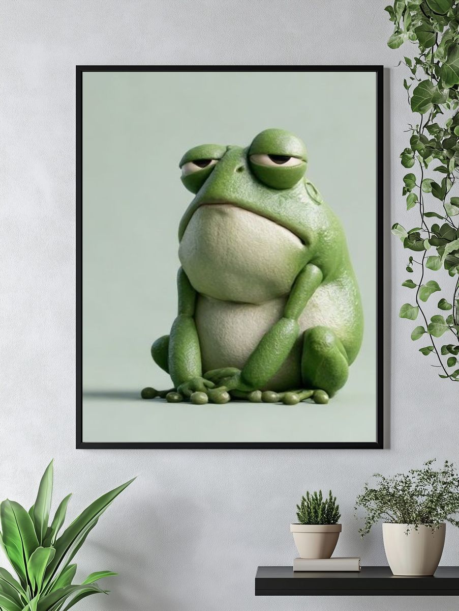 Grumpy Frog Portrait Print. — room view 4