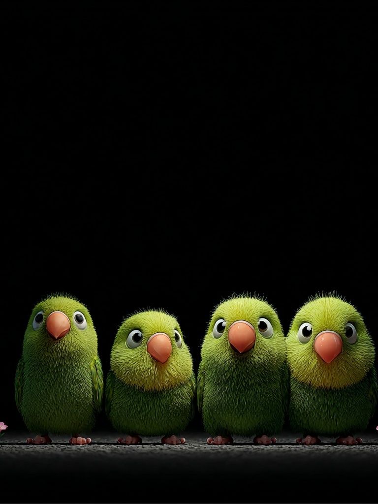 Cute Green Parrots — Cartoon Print. poster — animals art