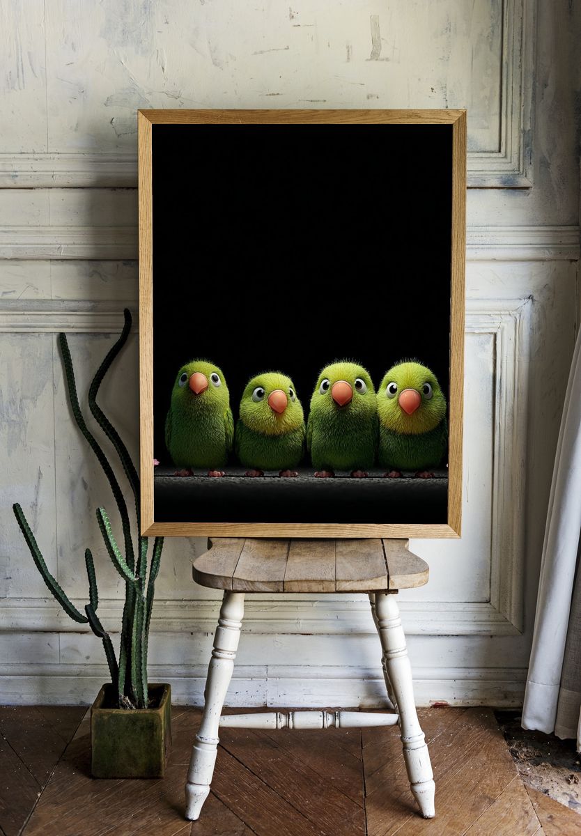 Cute Green Parrots — Cartoon Print room preview