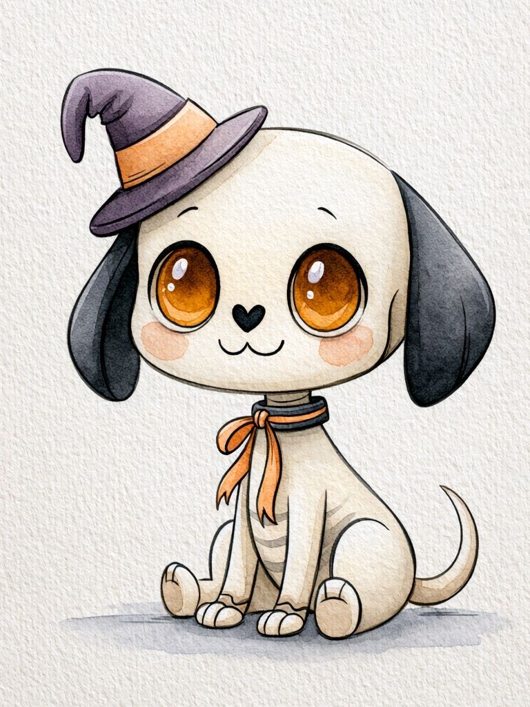Halloween Puppy Watercolor Poster. poster detail