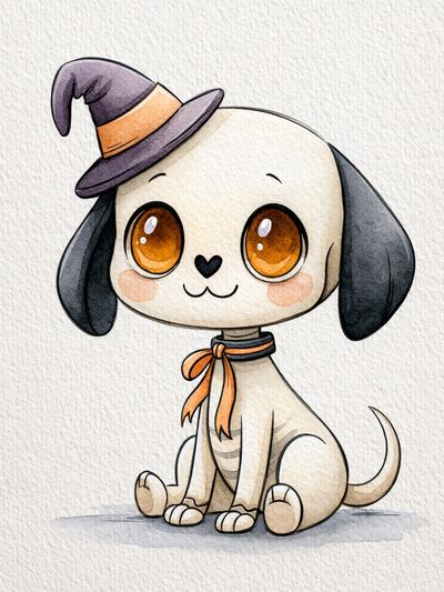 Halloween Puppy Watercolor Poster. poster