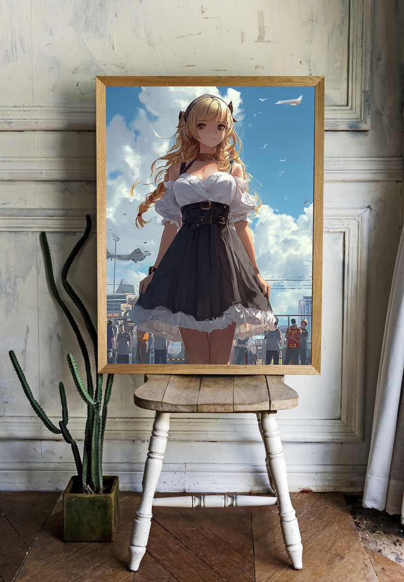 Anime Girl in Dress — Digital Art Print. room preview