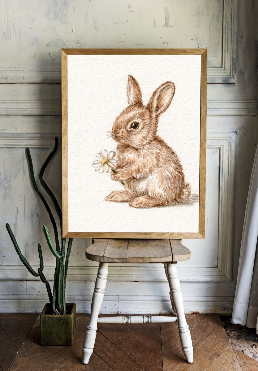Baby Rabbit Watercolor Poster. room preview