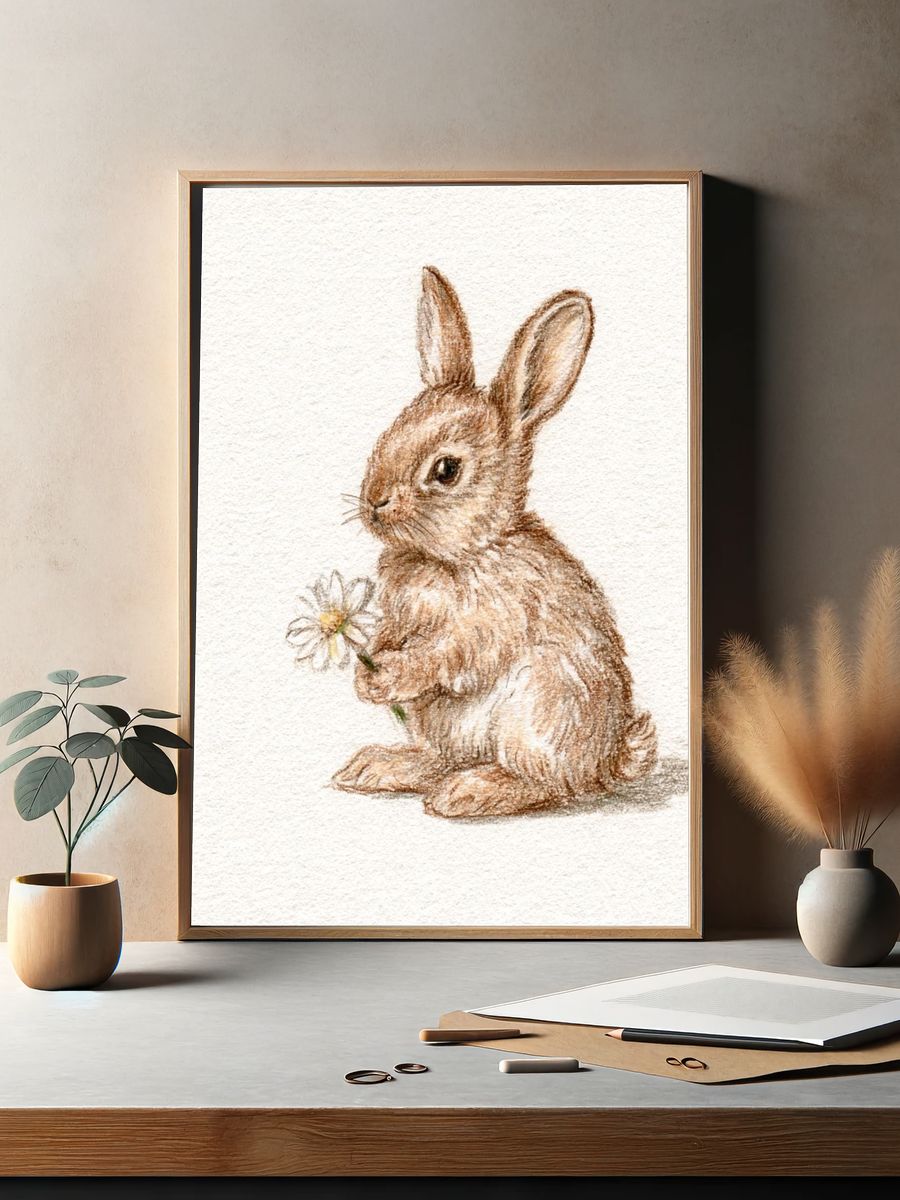 Baby Rabbit Watercolor Poster. — room view 2
