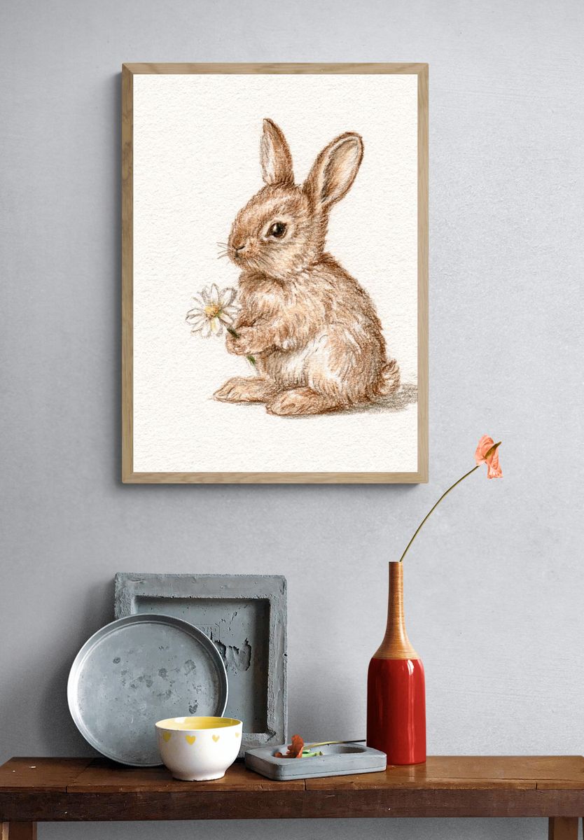 Baby Rabbit Watercolor Poster. — room view 3