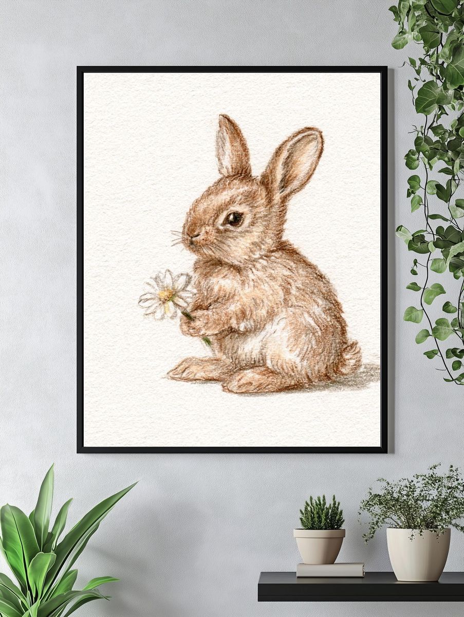 Baby Rabbit Watercolor Poster. — room view 4