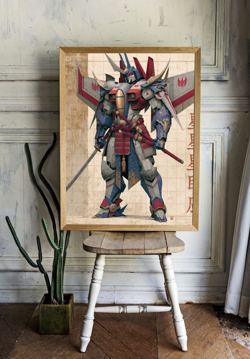 Samurai Mecha Digital Art Print. — room view 1