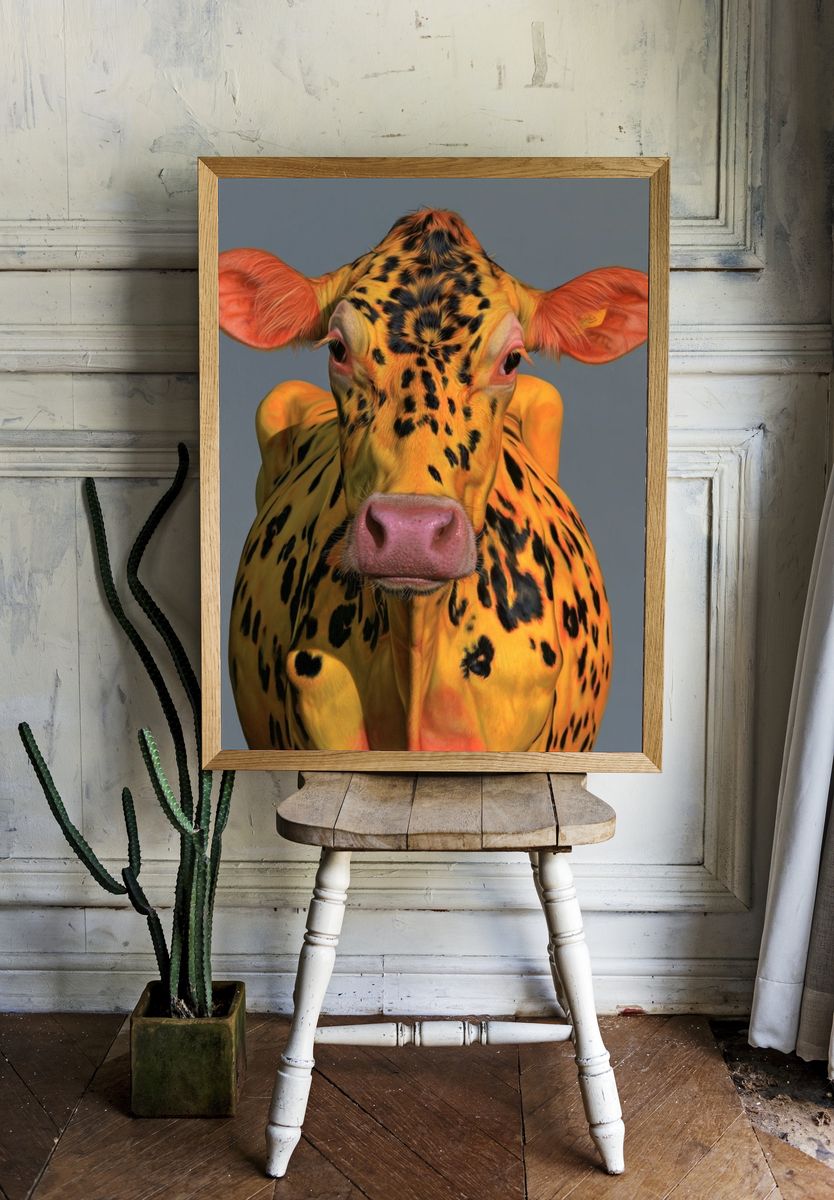 Colorful Cow Portrait Poster. — room view 1