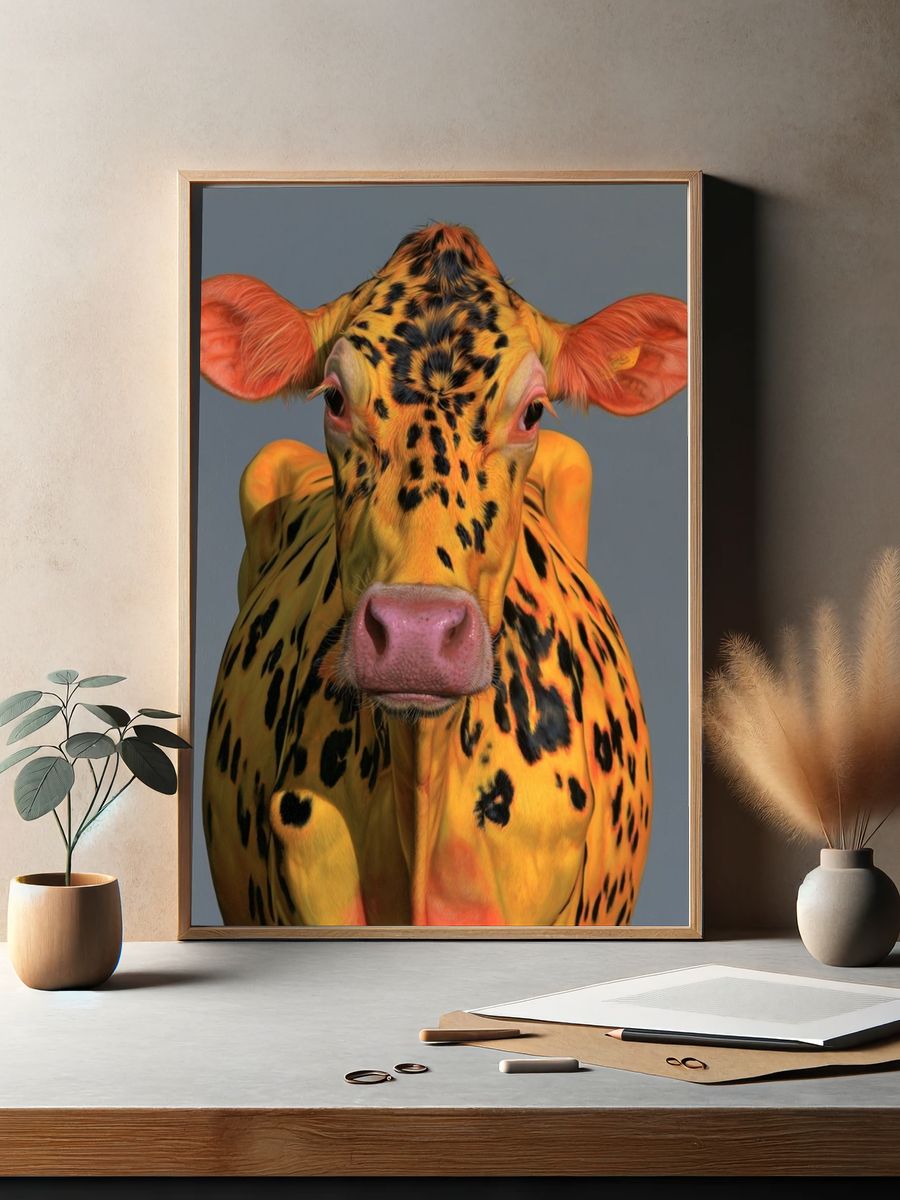 Colorful Cow Portrait Poster. — room view 2