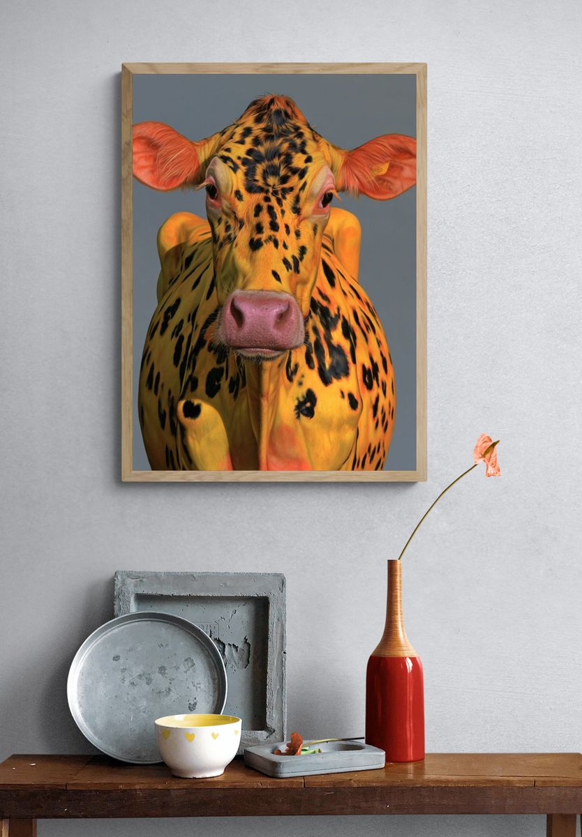 Colorful Cow Portrait Poster. — room view 3