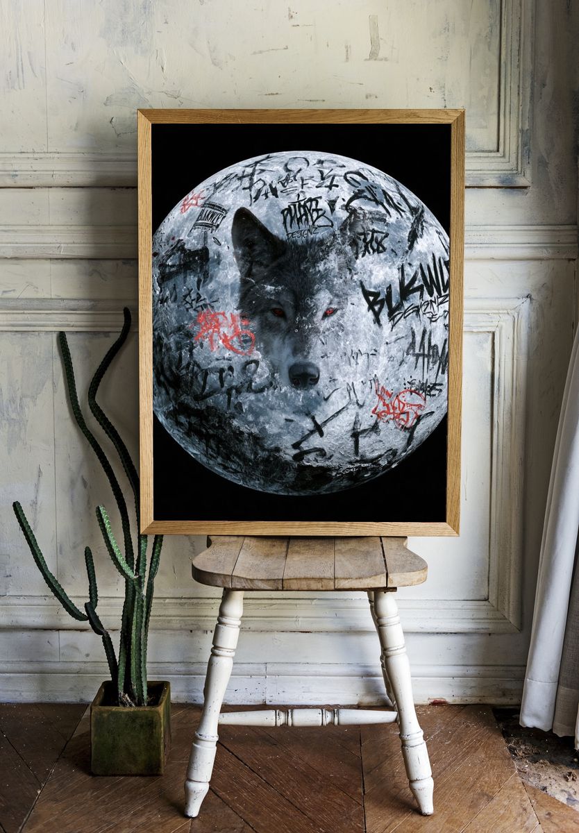Graffiti Wolf Moon Poster. — room view 1