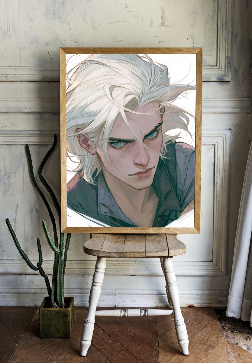 White-Haired Character Portrait Print. — room view 1