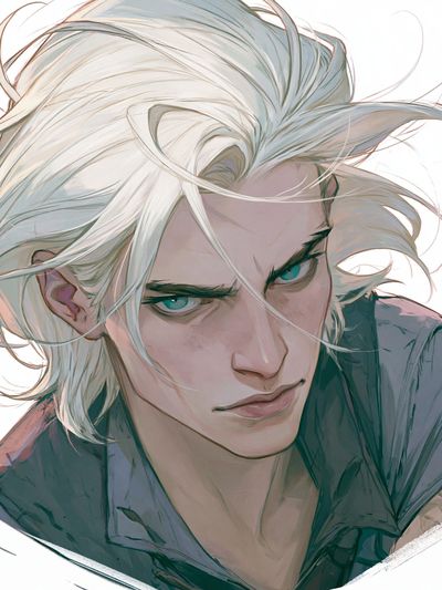 White-Haired Character Portrait Print. poster