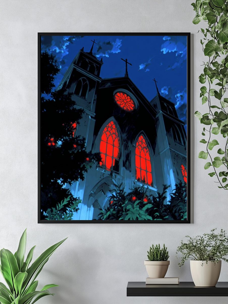 Gothic Church at Night — Anime Print. — room view 4