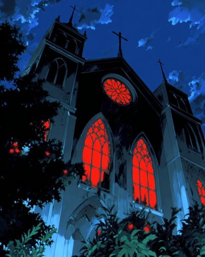 Gothic Church at Night — Anime Print. poster