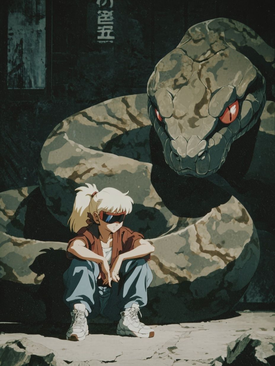 Anime Character with Snake — Illustration Print. poster detail