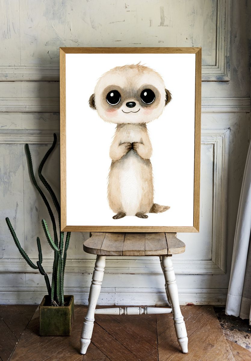 Cute Meerkat Watercolor Poster. — room view 1