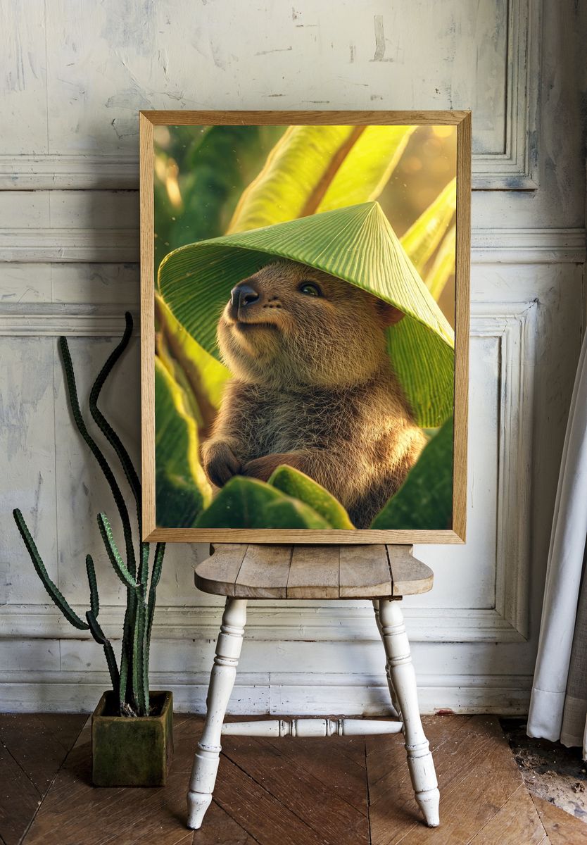 Quokka in Leaf Hat — Animal Photography Print room preview
