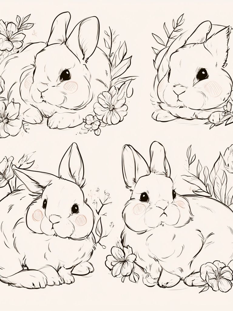 Floral Bunny Sketch Poster. poster — animals art
