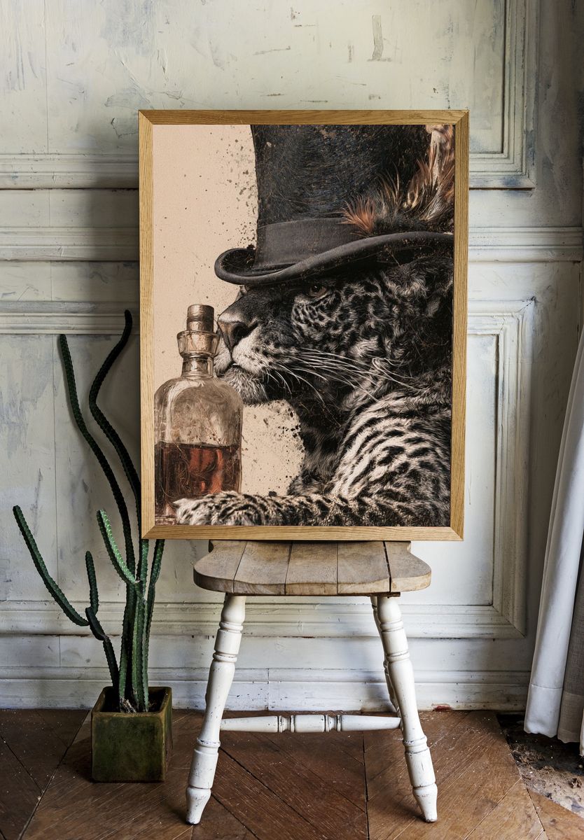 Top Hat Leopard Portrait Poster. — room view 1
