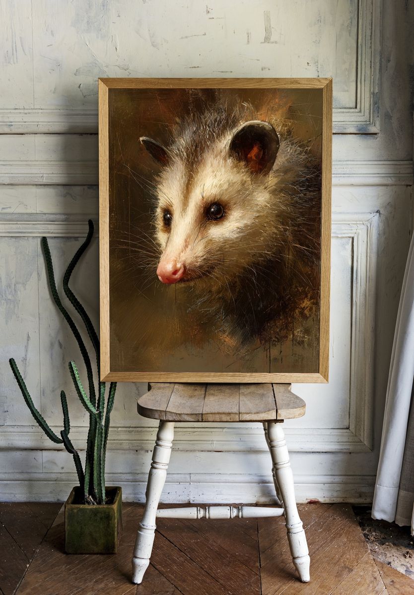 Opossum Portrait — Animal Art Print. room preview