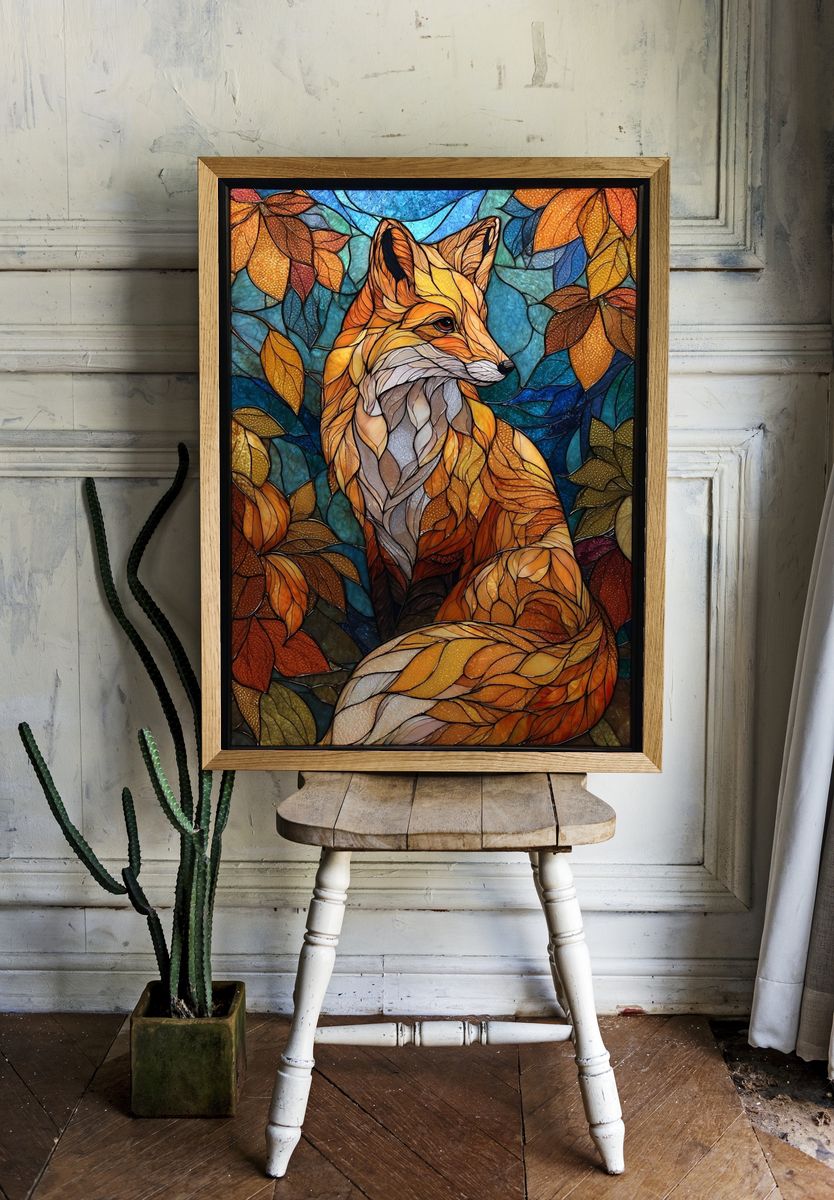 Autumn Fox Stained Glass Poster. — room view 1