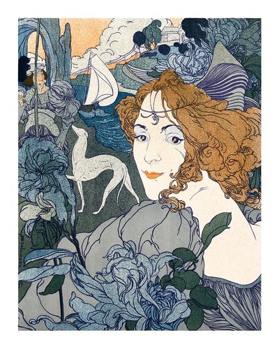 Elegant Woman with Flowers — Art Nouveau Print. poster print