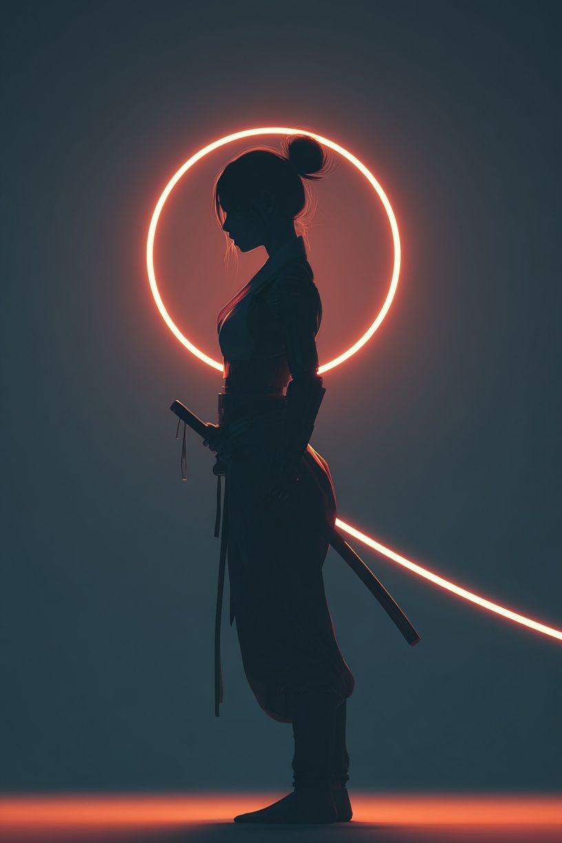 Neon Samurai Silhouette Poster.