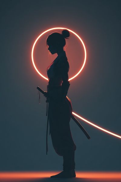 Neon Samurai Silhouette Poster. poster