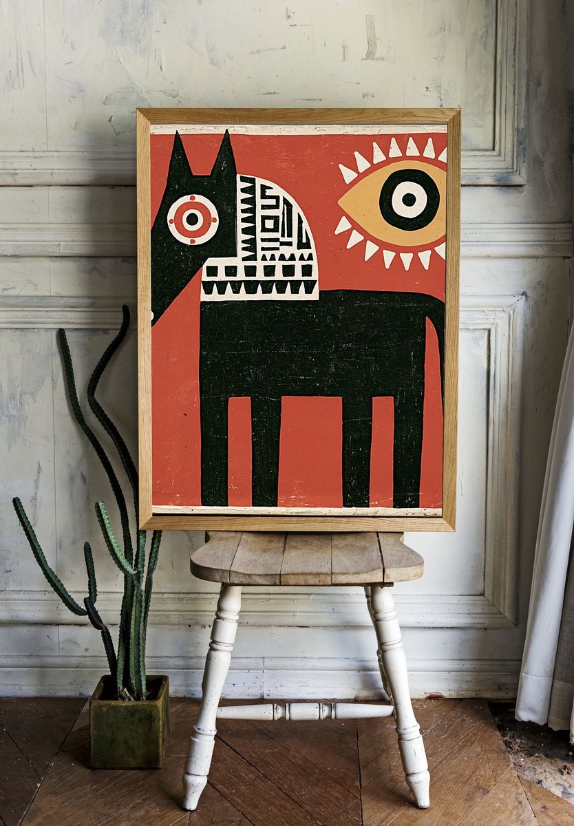 Geometric Horse Vintage Print. — room view 1