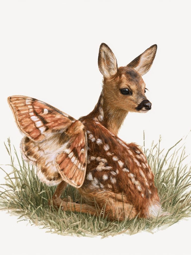 Fawn and Butterfly Watercolor Poster. poster — animals art