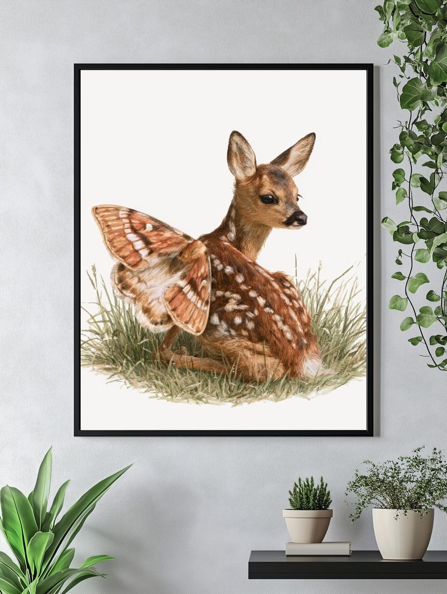 Fawn and Butterfly Watercolor Poster. — room view 4