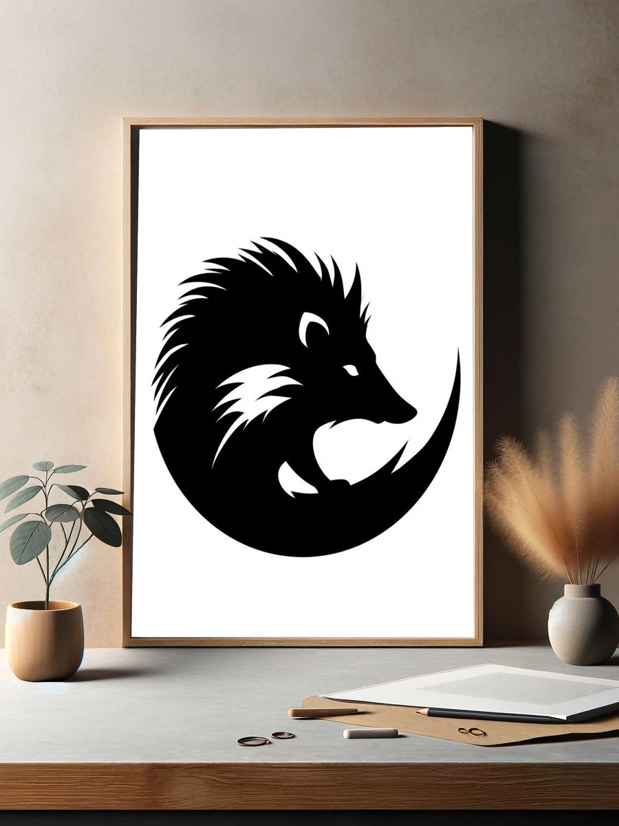 Black Wolf Silhouette Print. — room view 2