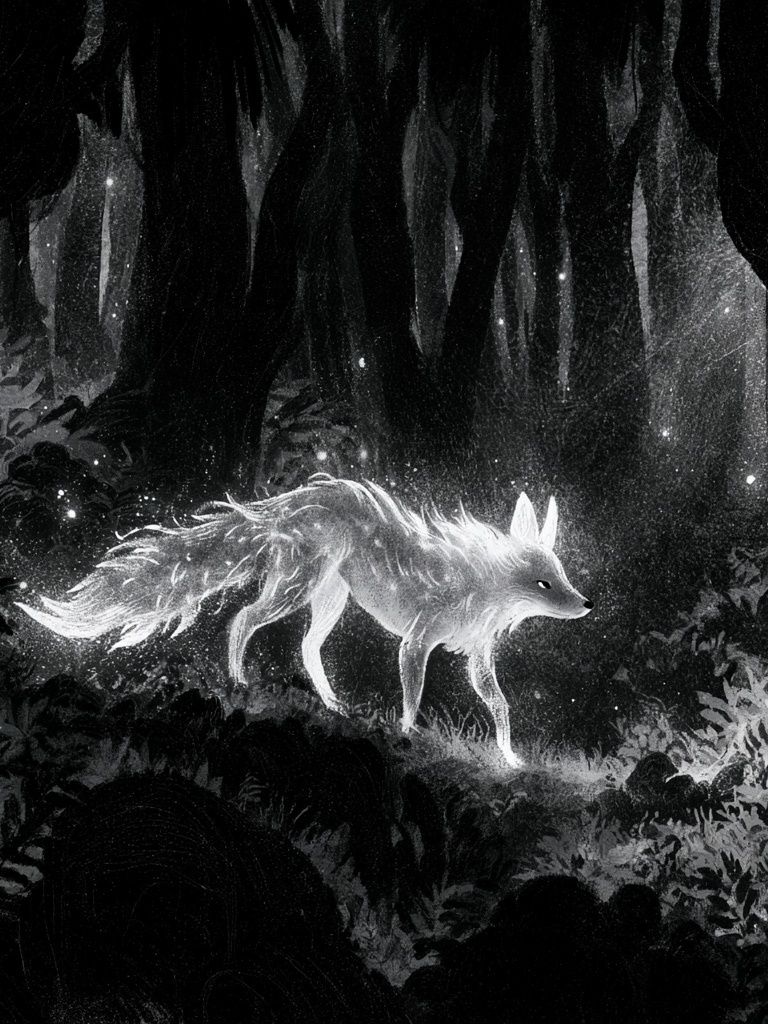 Moonlit Fox Forest Print. poster detail