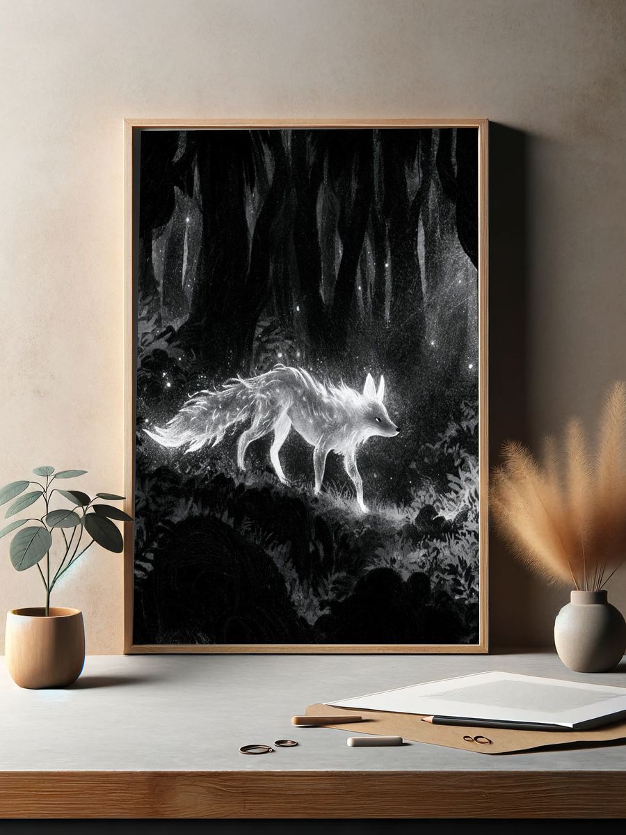 Moonlit Fox Forest Print. — room view 2