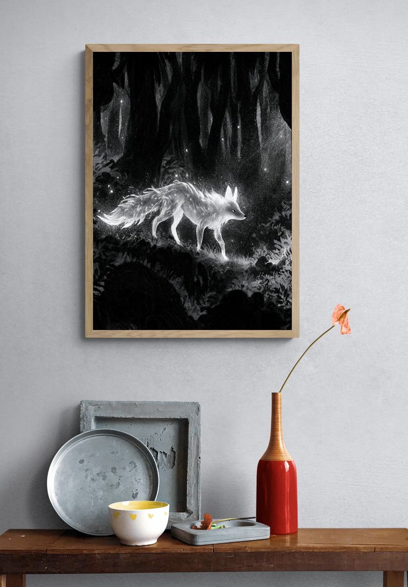 Moonlit Fox Forest Print. — room view 3