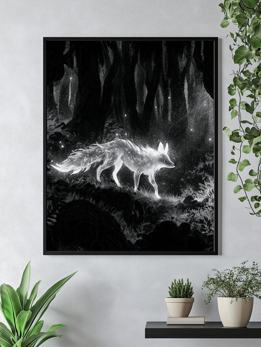 Moonlit Fox Forest Print. — room view 4