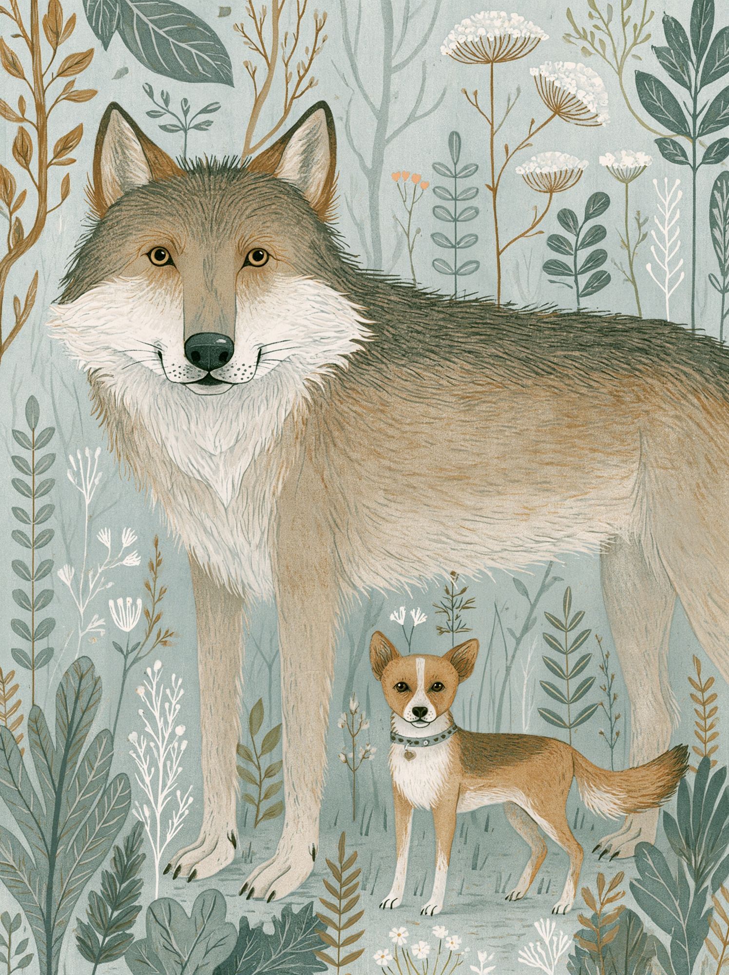 Forest Wolf and Fox Illustration Poster. poster detail