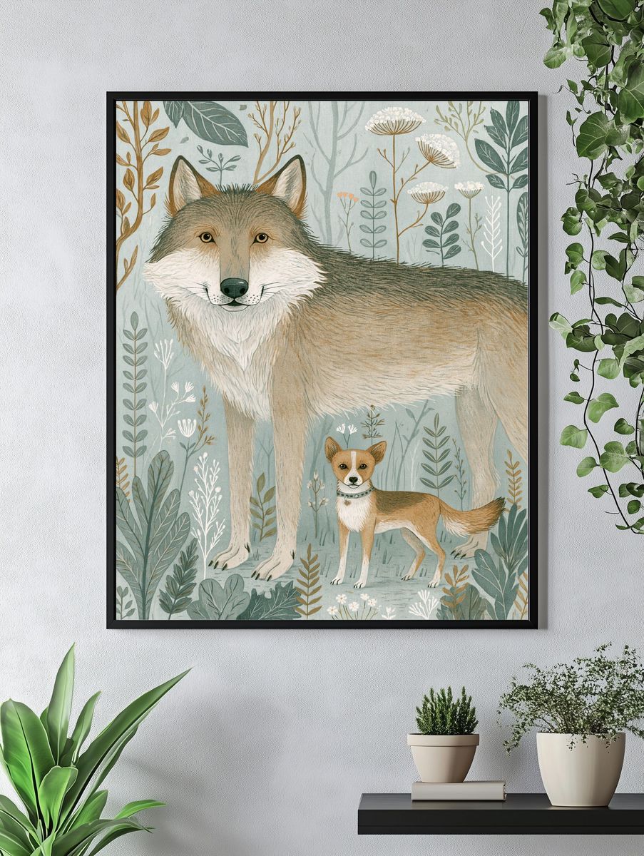 Forest Wolf and Fox Illustration Poster. — room view 4