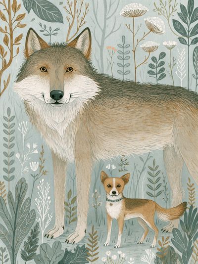 Forest Wolf and Fox Illustration Poster. poster