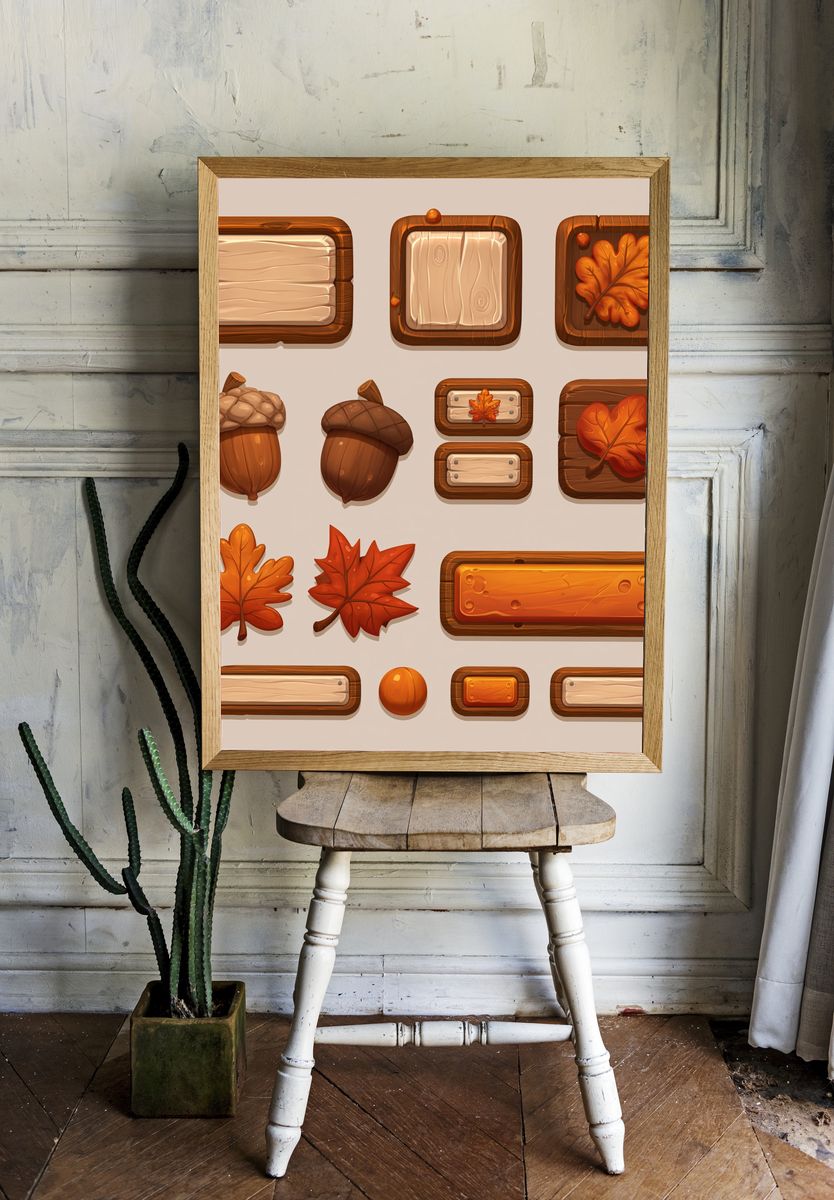 Autumn Acorn and Leaf Illustration Poster. room preview