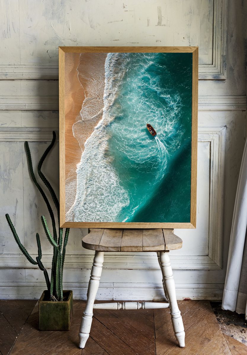 Aerial Ocean Shoreline Photography Poster. — room view 1
